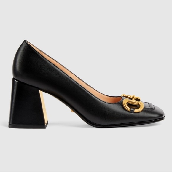 Gucci Shoes Mid-Heel Horsebit Pumps Block Heel Black Leather 38 - Picture 8 of 9